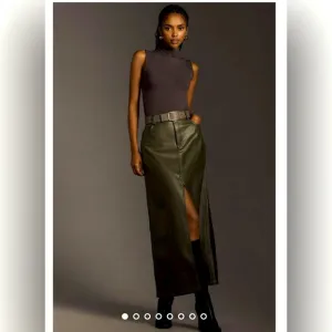 The Madi Faux Leather Front-Slit Denim Skirt by Pilcro