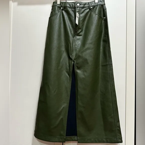 The Madi Faux Leather Front-Slit Denim Skirt by Pilcro