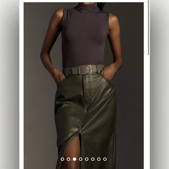 The Madi Faux Leather Front-Slit Denim Skirt by Pilcro