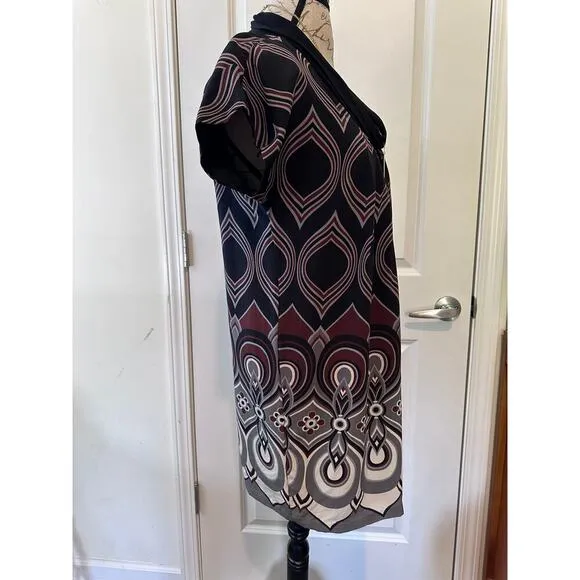 Tibi Women's sz 6 Tribal Print 100% Silk Shift Dress Tunic Mini Cap Sleeve Fall