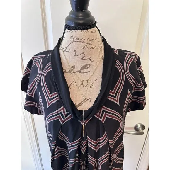 Tibi Women's sz 6 Tribal Print 100% Silk Shift Dress Tunic Mini Cap Sleeve Fall