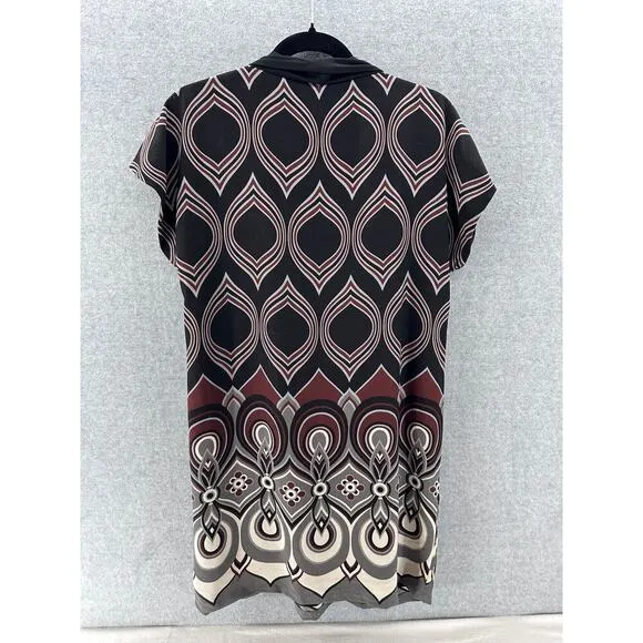 Tibi Women's sz 6 Tribal Print 100% Silk Shift Dress Tunic Mini Cap Sleeve Fall
