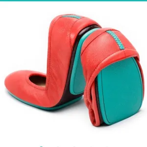 Tieks By Gavriell Poppy Orange Coral Leather Ballet Flats Shoes in size 8