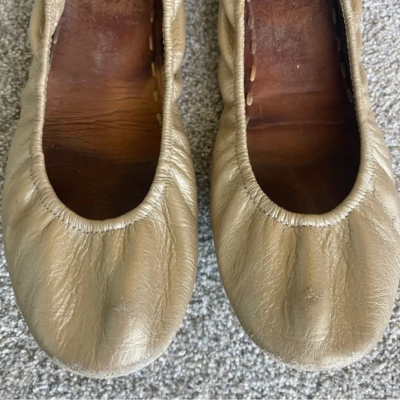 Tieks Round Toe Ballet Flats 8 Metallic Gold Foldable Preloved Size 8