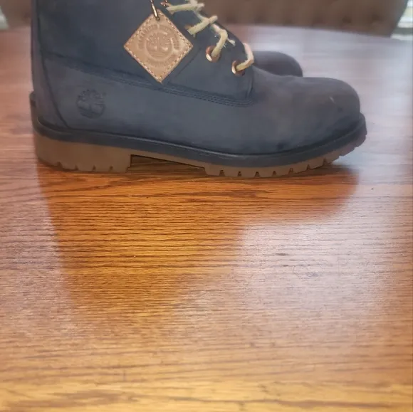 Timberland Genuine Leather Navy Blue Tan Hiking Lace Ups Shoes Boots