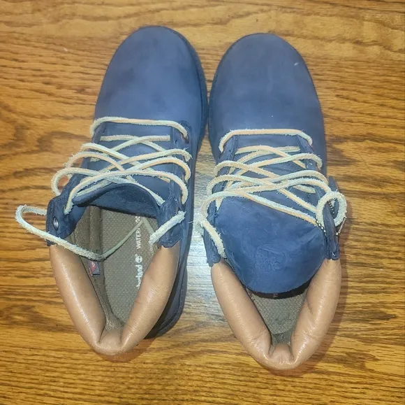 Timberland Genuine Leather Navy Blue Tan Hiking Lace Ups Shoes Boots