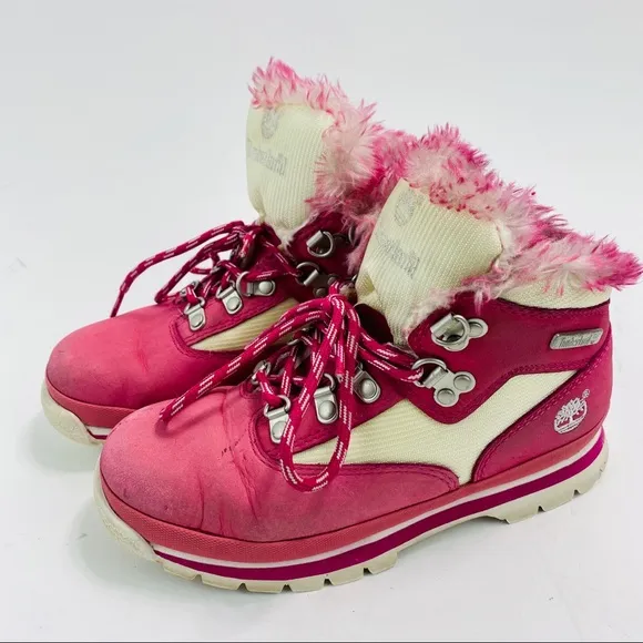 Timberland Girls Pink Leather Winter Boots Size 2
