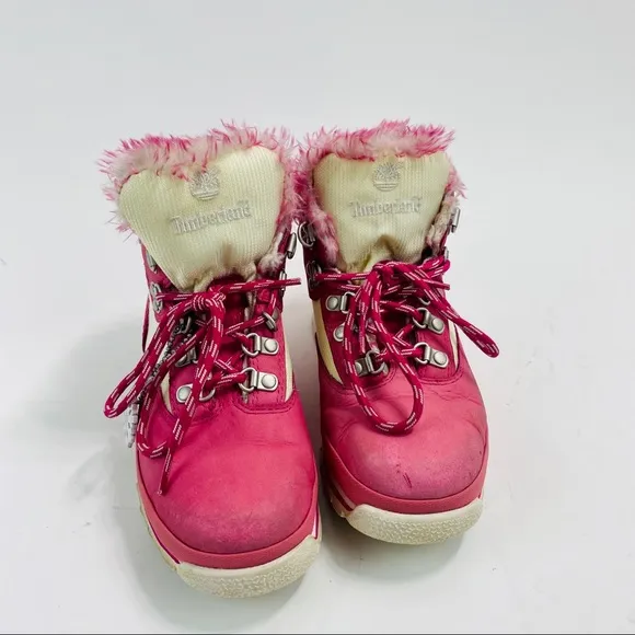 Timberland Girls Pink Leather Winter Boots Size 2