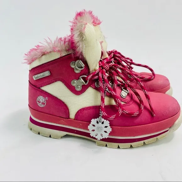 Timberland Girls Pink Leather Winter Boots Size 2