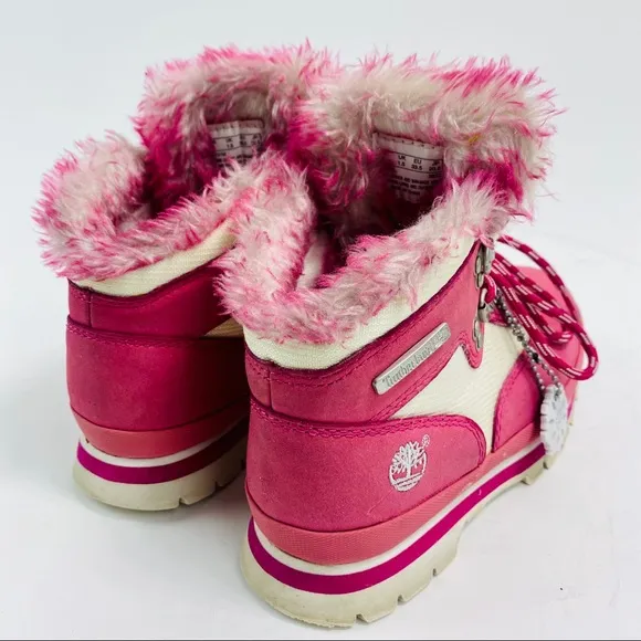 Timberland Girls Pink Leather Winter Boots Size 2