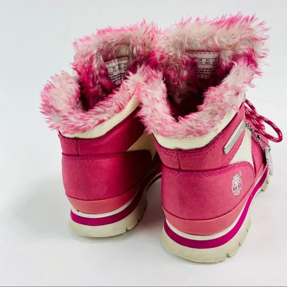 Timberland Girls Pink Leather Winter Boots Size 2