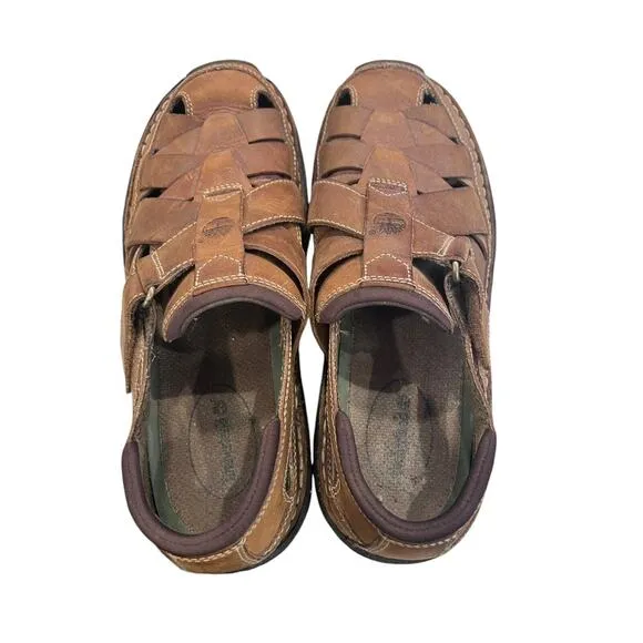 Timberland Sandals Mens 8.5 M Fisherman Brown Leather Hook &amp; Loop Casual 79515