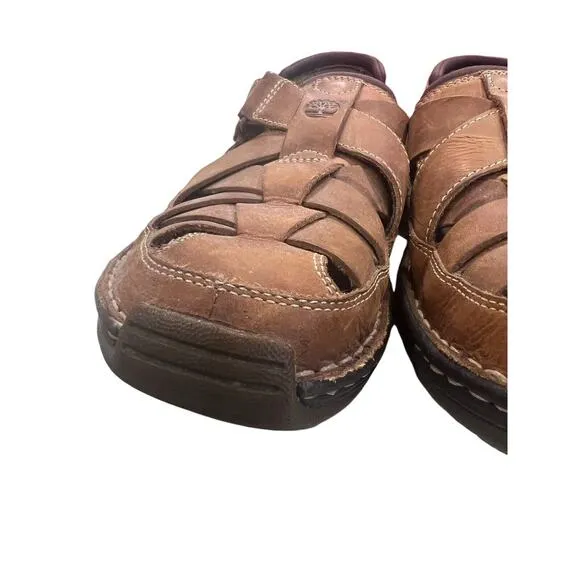 Timberland Sandals Mens 8.5 M Fisherman Brown Leather Hook &amp; Loop Casual 79515