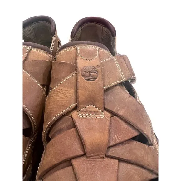 Timberland Sandals Mens 8.5 M Fisherman Brown Leather Hook &amp; Loop Casual 79515