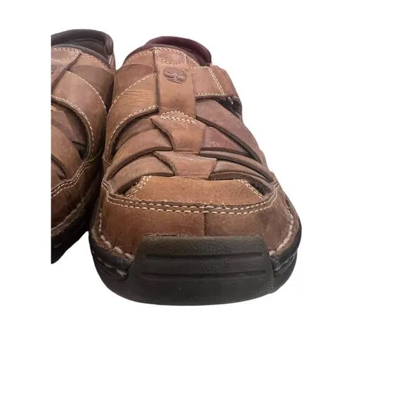 Timberland Sandals Mens 8.5 M Fisherman Brown Leather Hook &amp; Loop Casual 79515