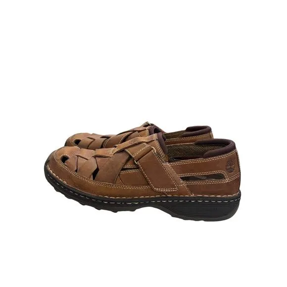 Timberland Sandals Mens 8.5 M Fisherman Brown Leather Hook &amp; Loop Casual 79515