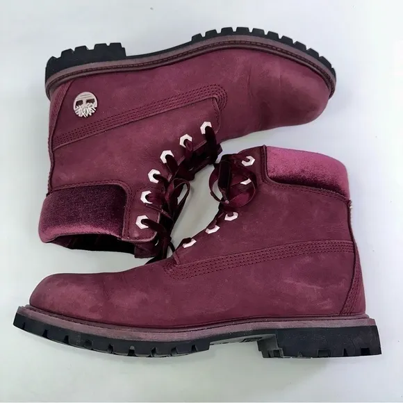 Timberland Women's A1KC1 Burgundy Lace Up Ankle Combat Boots - Size 8.5