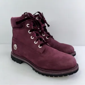 Timberland Women's A1KC1 Burgundy Lace Up Ankle Combat Boots - Size 8.5