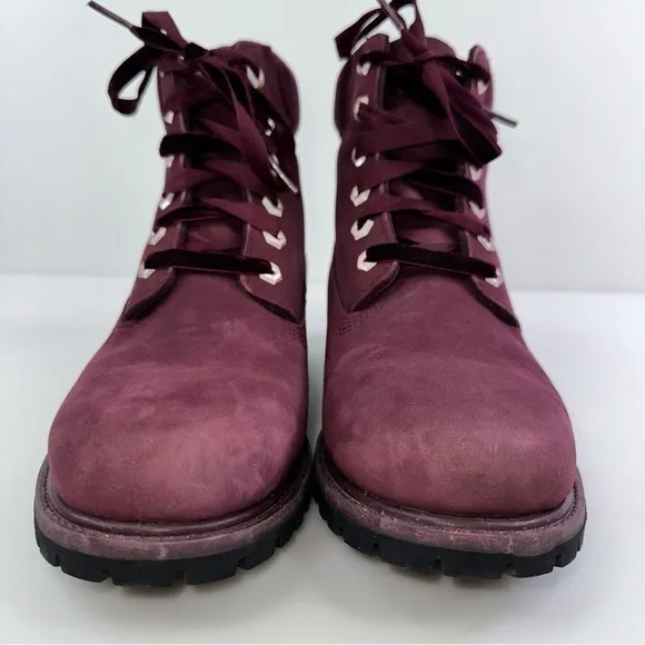 Timberland Women's A1KC1 Burgundy Lace Up Ankle Combat Boots - Size 8.5