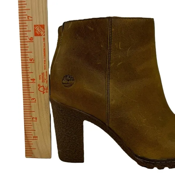 Timberland Women's Size 6 Tillston Peep Toe Leather Boots Ankle Booties Tan