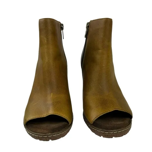 Timberland Women's Size 6 Tillston Peep Toe Leather Boots Ankle Booties Tan