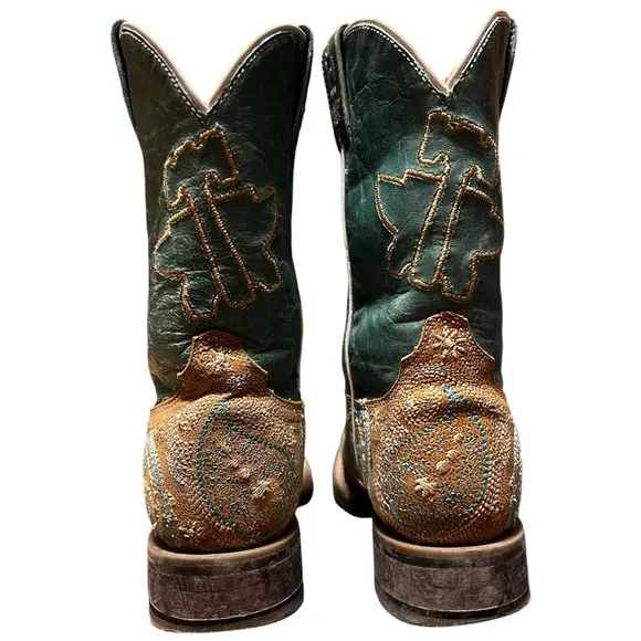 Tin Haul Boots Girls Embroidered Leather Feather Boots 12 B Turquoise