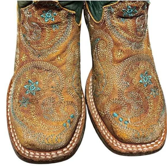 Tin Haul Boots Girls Embroidered Leather Feather Boots 12 B Turquoise
