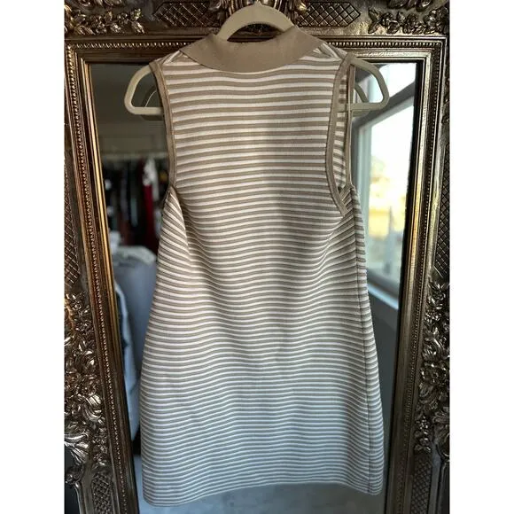 TOCCIN X RTR Sleeveless Beige and White Striped Henley Mini Dress XL