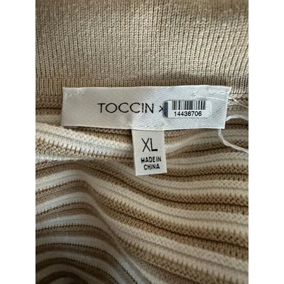 TOCCIN X RTR Sleeveless Beige and White Striped Henley Mini Dress XL