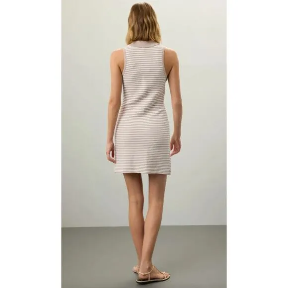 TOCCIN X RTR Sleeveless Beige and White Striped Henley Mini Dress XL