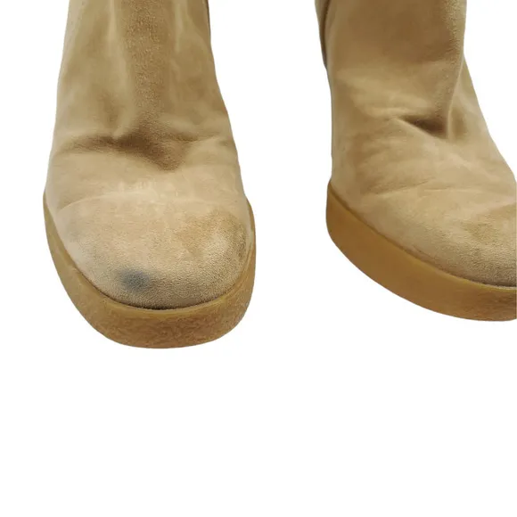 Tods Boots EUR 38.5 Tan Suede Leather Mid Calf Zip Up Platform Heels Shoes