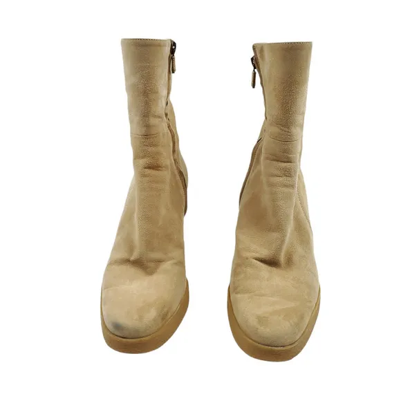Tods Boots EUR 38.5 Tan Suede Leather Mid Calf Zip Up Platform Heels Shoes