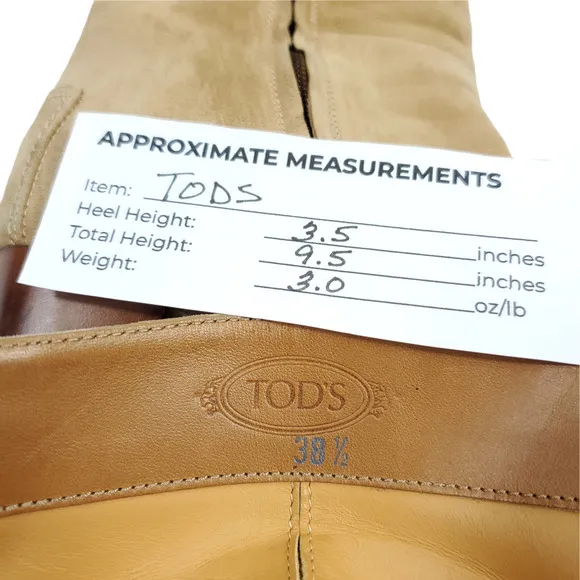 Tods Boots EUR 38.5 Tan Suede Leather Mid Calf Zip Up Platform Heels Shoes