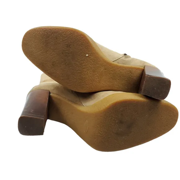 Tods Boots EUR 38.5 Tan Suede Leather Mid Calf Zip Up Platform Heels Shoes