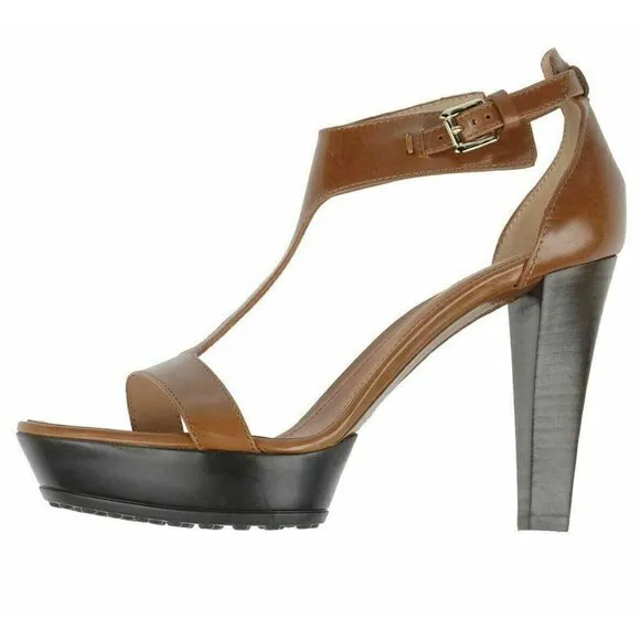 TOD'S SHOES BROWN LEATHER T-STRAP HIGH HEEL PLATFORM SANDALS sz IT 40.5 US 10.5