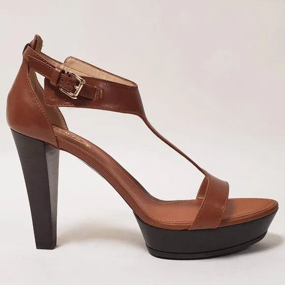 TOD'S SHOES BROWN LEATHER T-STRAP HIGH HEEL PLATFORM SANDALS sz IT 40.5 US 10.5