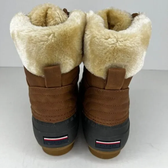 Tommy Hilfiger Womens Brown Reisen Duck Winter Lace Up Size 10M Rain Boots