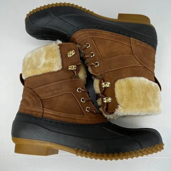 Tommy Hilfiger Womens Brown Reisen Duck Winter Lace Up Size 10M Rain Boots