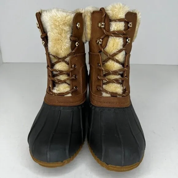 Tommy Hilfiger Womens Brown Reisen Duck Winter Lace Up Size 10M Rain Boots