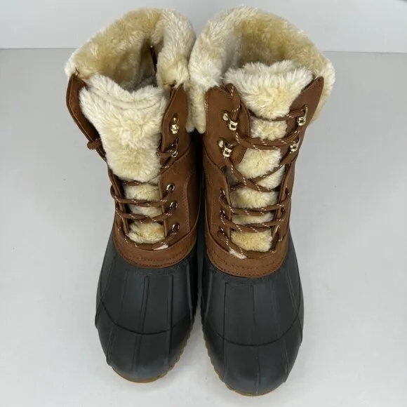 Tommy Hilfiger Womens Brown Reisen Duck Winter Lace Up Size 10M Rain Boots