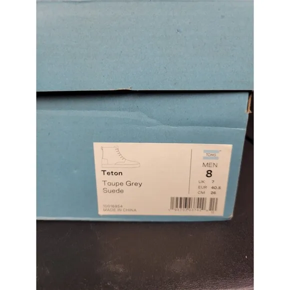 TOMS Men's SZ 8.5 Teton Lace Up Suede Casual Boots 10016954T Taupe Gray New