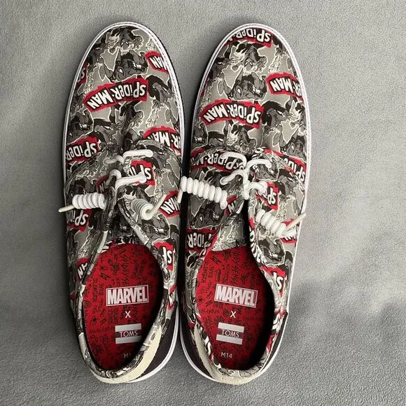 Toms X Marvel Comics Spiderman Shoes SNEAKERS Mens Size 14 Carlo Ortholite