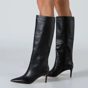 Tony Bianco Ghost Tall Heeled Boots Knee High Leather Pointed Toe Black Venice 6