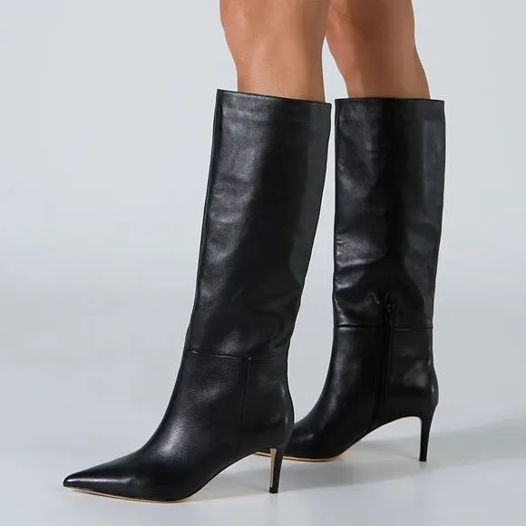 Tony Bianco Ghost Tall Heeled Boots Knee High Leather Pointed Toe Black Venice 6