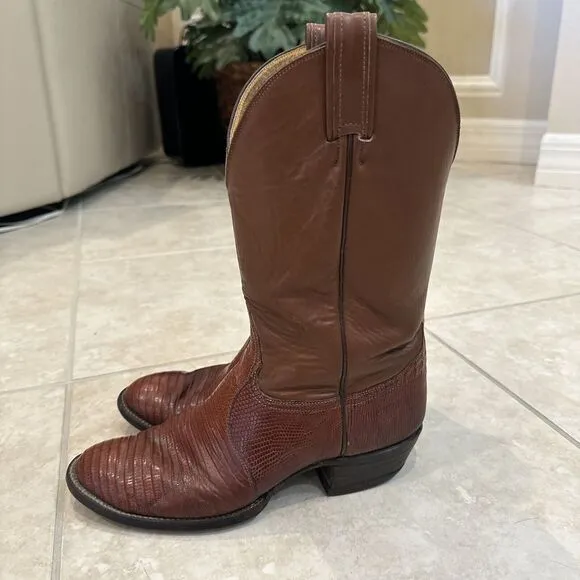 Tony Lama Brown‎ Cowboy Boots Mens Size 8 D Vintage Lizard Skin Brown