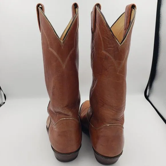 Tony Lama Cowboy Boots Vtg Brown Leather Mens 5 Womens 9 EE‎ Style 5084