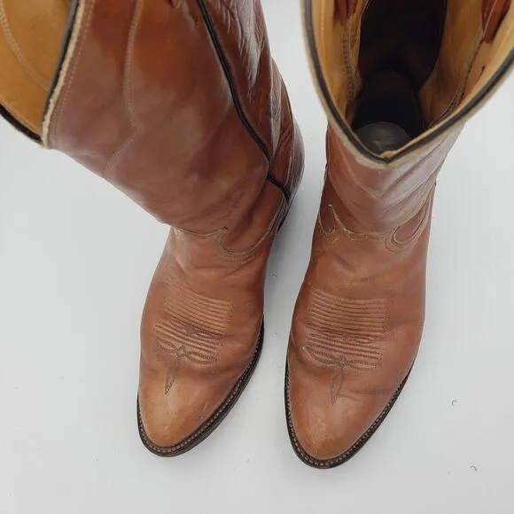 Tony Lama Cowboy Boots Vtg Brown Leather Mens 5 Womens 9 EE‎ Style 5084