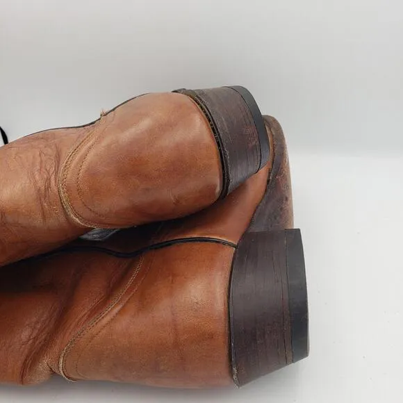 Tony Lama Cowboy Boots Vtg Brown Leather Mens 5 Womens 9 EE‎ Style 5084
