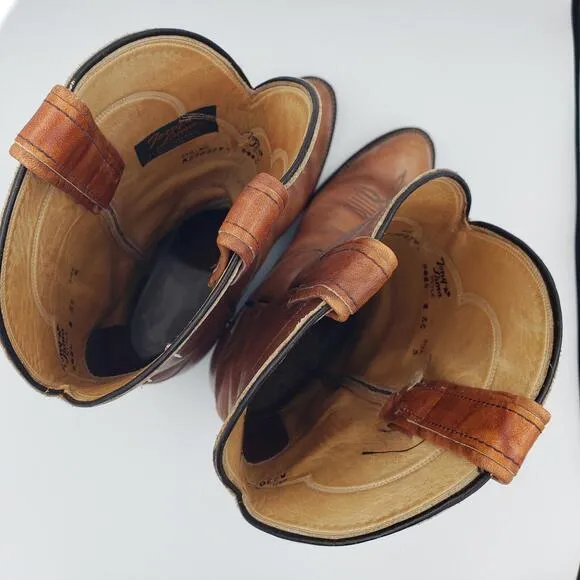 Tony Lama Cowboy Boots Vtg Brown Leather Mens 5 Womens 9 EE‎ Style 5084