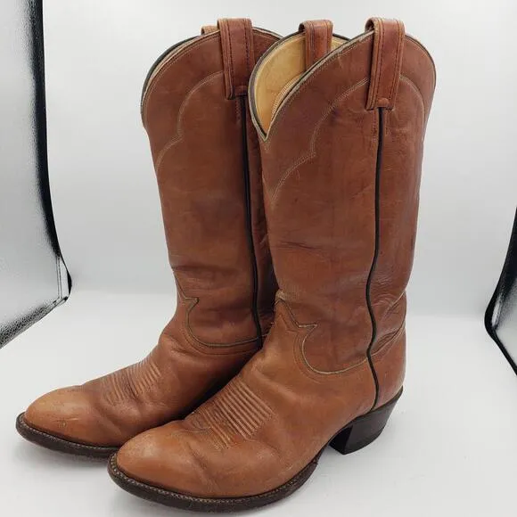 Tony Lama Cowboy Boots Vtg Brown Leather Mens 5 Womens 9 EE‎ Style 5084